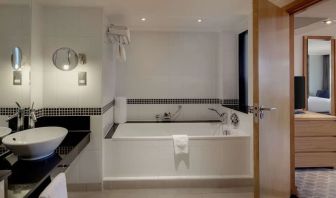 Guest bathroom at Hilton London Watford.