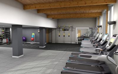 Fitness center with treadmills, machine and equipment at Hilton London Watford.
