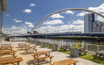 Terrace perfect for coworking at Hilton Garden Inn Glasgow City Centre.
