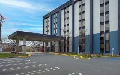 Hotel parking at Best Western Plus Secaucus Meadowlands.