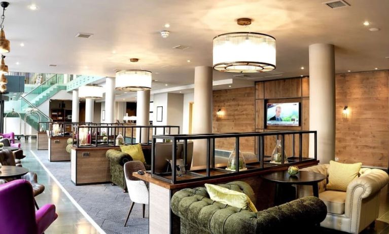 Comfortable lobby workspace at the Hilton Garden Inn Birmingham Brindleyplace.