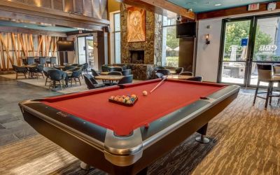 Game room and lounge area at Hilton Whistler Resort & Spa.