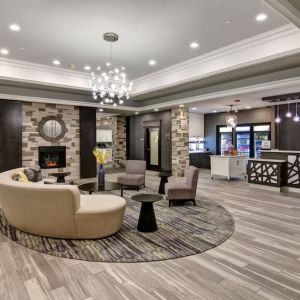 Lobby area at Homewood Suites By Hilton Burlington.