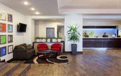 Hotel lobby with lounge area at the Hilton Saint John.