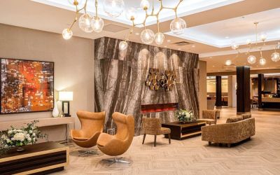 Stylish comfortable hotel lobby perfect for co-working  at DoubleTree By Hilton Kitchener.