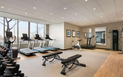 Fully equipped fitness center at the Embassy Suites By Hilton Toronto Airport.