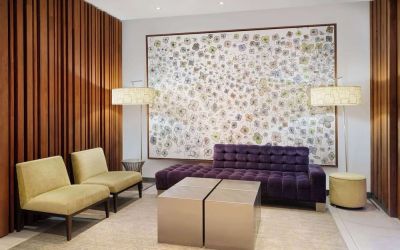 Lobby and coworking lounge at Best Western Premier Herald Square.