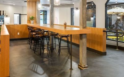 Lobby and coworking lounge at The Live Hotel.