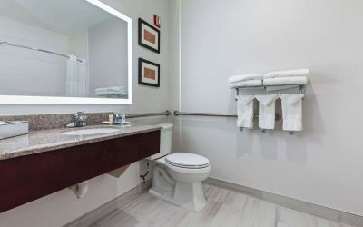 Guest bathroom with shower at Comfort Suites Lombard - Addison.