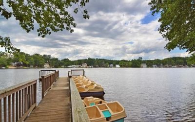 Paddle boats in lake at Sturbridge Host Hotel.