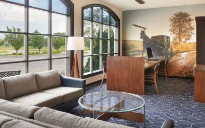Lobby lounge with business center at Courtyard By Marriott Waterloo St. Jacobs.