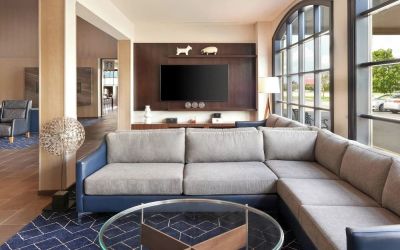 Comfortable lobby lounge perfect for co-working at Courtyard By Marriott Waterloo St. Jacobs.