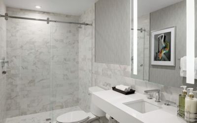 Guest bathroom with shower at Le Parc At Melrose.