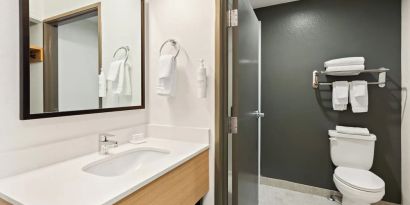 Guest bathroom with shower at Spark By Hilton Fountain Hills Scottsdale.