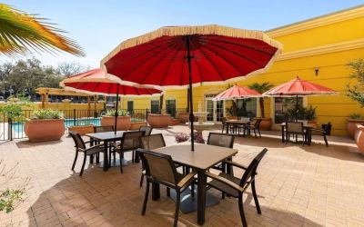 Courtyard perfect for coworking at La Quinta Inn & Suites San Antonio Medical Center NW.