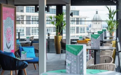 Rooftop terrace with lounge area at NYX Hotel London Holborn By Leonardo.