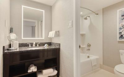 Guest bathroom with shower and tub at Capital Hilton.