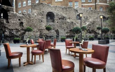 Beautiful hotel terrace with comfortable seating, perfect for co-working at Leonardo Royal Hotel London City.