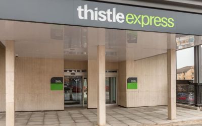 Hotel entrance at Thistle Express London, Luton.