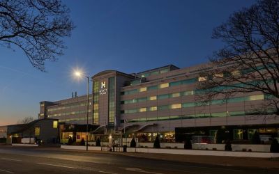 Hotel exterior at Hyatt Place London Heathrow Airport.