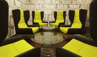 Comfortable lobby lounge at Ibis London Blackfriars Hotel.