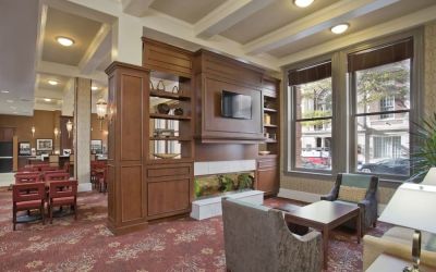 Lobby and coworking lounge at Staybridge Suites Baltimore - Inner Harbor.