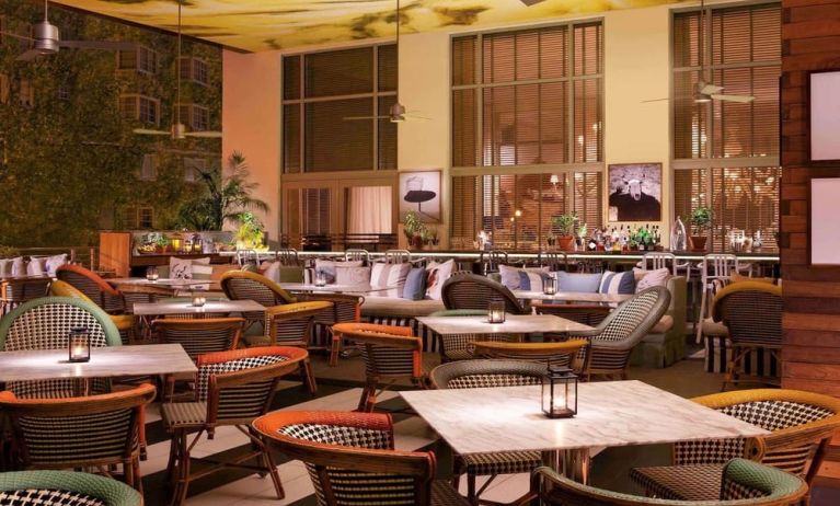 Dining area perfect for coworking at SLS South Beach. 