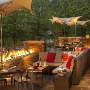 Terrace with fire pit at Hilton McLean Tysons Corner.