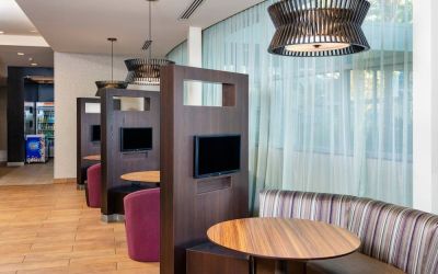 Media pods perfect for coworking at Courtyard By Marriott Santa Ana Orange County.
