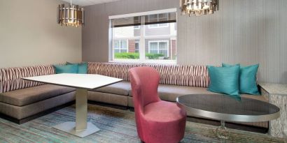 Lobby and coworking lounge at Residence Inn By Marriott Provo.