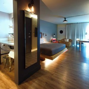 Day use room and bathroom at Moxy Phoenix Tempe/ASU Area.