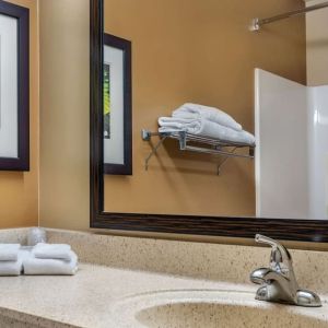 Guest bathroom at Extended Stay America.