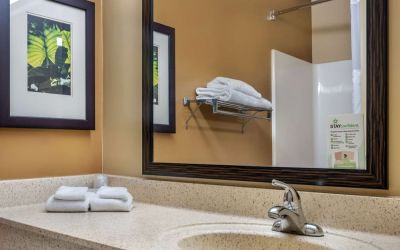 Guest bathroom at Extended Stay America.