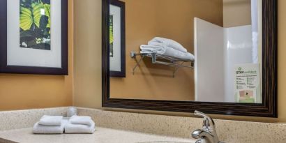 Guest bathroom at Extended Stay America.