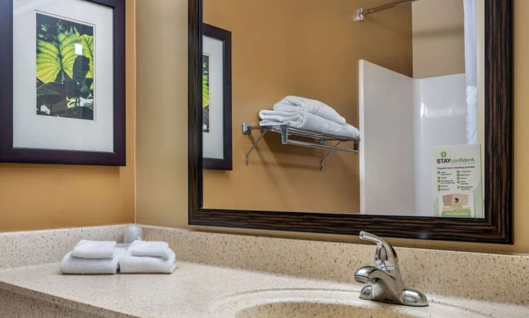 Guest bathroom at Extended Stay America.