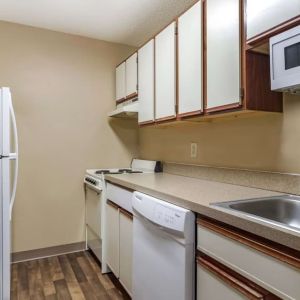 Kitchen area at Extended Stay America.