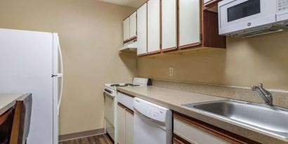 Kitchen area at Extended Stay America.