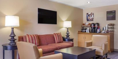 Coworking lounge at Extended Stay America.
