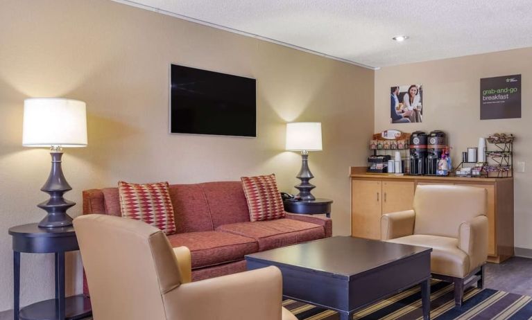 Coworking lounge at Extended Stay America.
