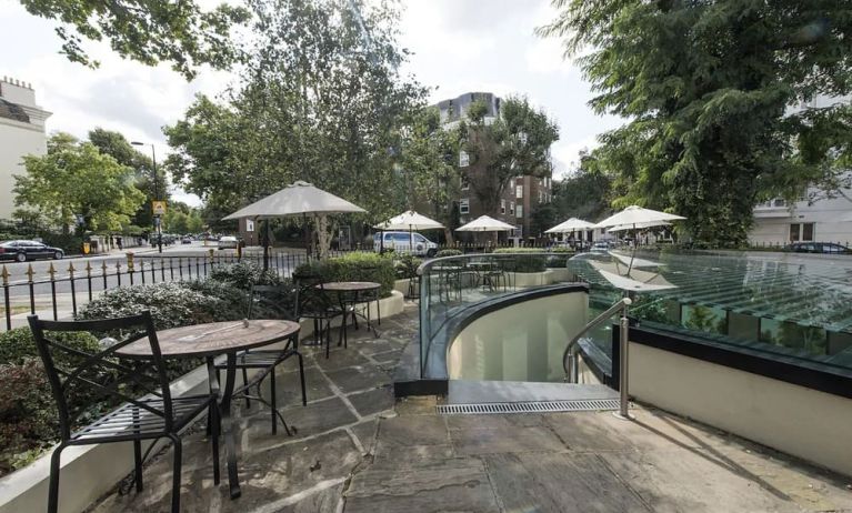 Outdoor seating at The Colonnade Hotel.
