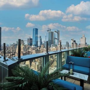 Hotel terrace and rooftop views at Margaritaville Resort Times Square.