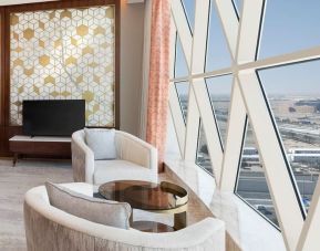 Coworking and lobby seating at Velero Hotel Doha Lusail.