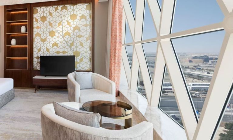 Coworking and lobby seating at Velero Hotel Doha Lusail.