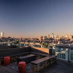 Rooftop terrace at Wyndham Garden Chinatown NYC.