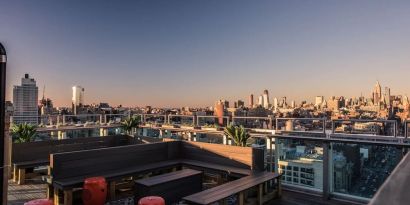 Rooftop terrace at Wyndham Garden Chinatown NYC.