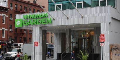 Hotel entrance at Wyndham Garden Chinatown NYC.