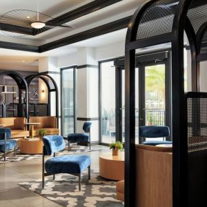 Lobby and coworking lounge at Renaissance Boca Raton Hotel.
