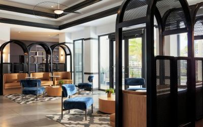 Lobby and coworking lounge at Renaissance Boca Raton Hotel.
