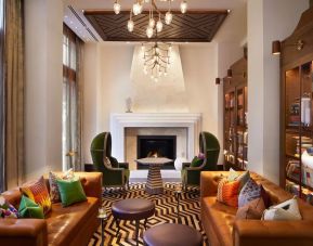 Lobby and coworking lounge at The Plaza Pioneer Park, El Paso.