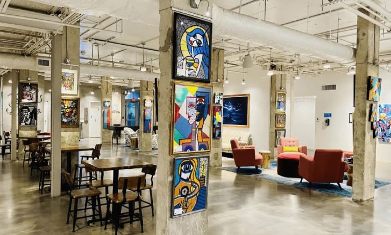 Lobby and coworking lounge at Plunge Beach Resort.